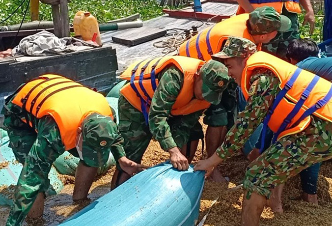  Bộ đội biên phòng giúp dân vớt 129 tấn lúa bị chìm